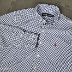 Polo Ralph Lauren Blue White Gingham Button Down Shirt Large Logo